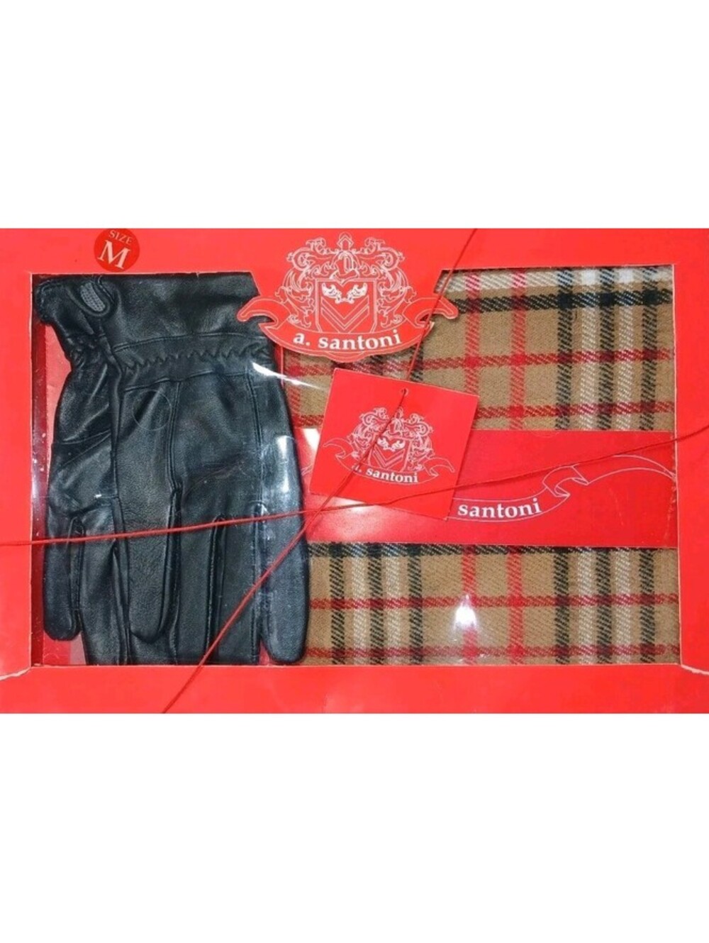 A. Santoni - Italian Leather Gloves & Soft Touch Acrylic Scarf Set - Sz M - NIB